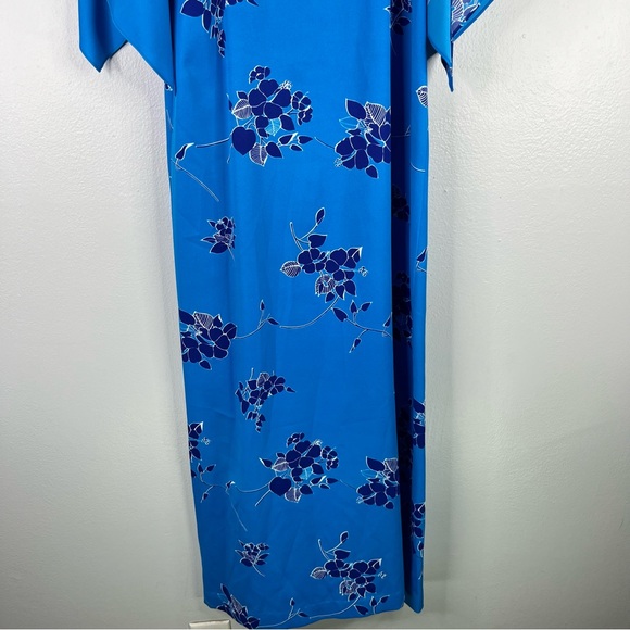 Vintage Liberty House Dress Women's Blue 10 Hawaiian Floral Maxi Kimono Sleeve - Picture 4 of 11